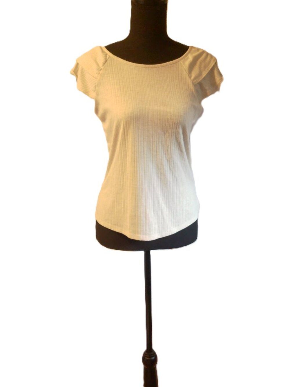 W5 Women's Cream Ribbed Knit Cap Sleeve Top - Size Medium
